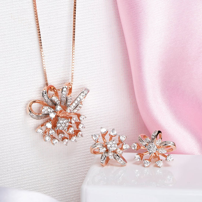 Radiant Rose Cubic Zirconia 925 Sterling Silver Jewelry Set