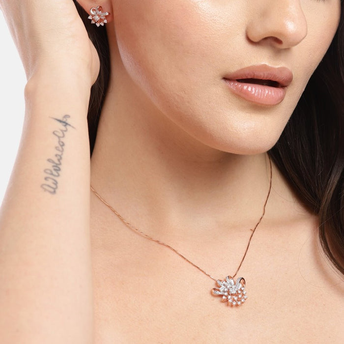Radiant Rose Cubic Zirconia 925 Sterling Silver Jewelry Set
