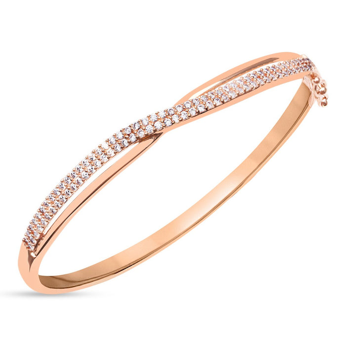 Rose gold 925 Sterling Silver crossover bracelet for women with cubic zirconia – Zavya