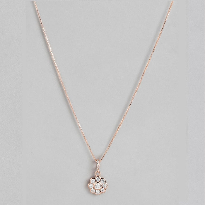 Radiant Rose Gold Blooming Blossom CZ Sterling Silver Pendant with Chain