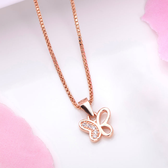 Radiant Rose Gold Butterfly Whispers CZ 925 Sterling Silver Pendant with Chain