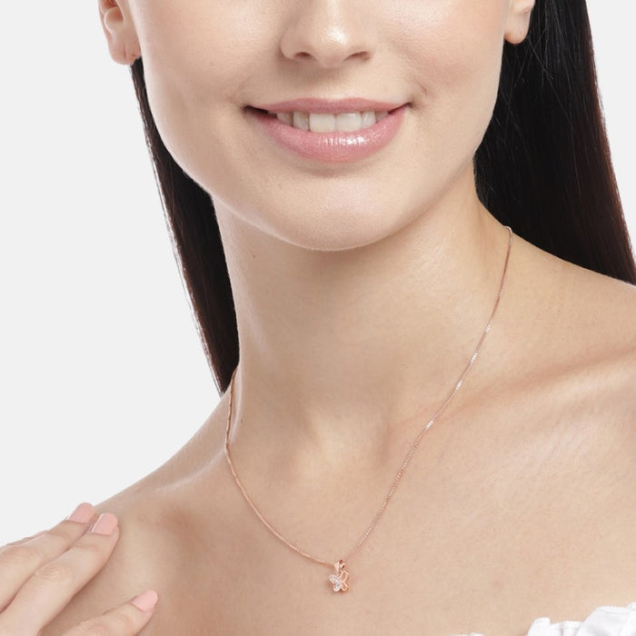 Radiant Rose Gold Butterfly Whispers CZ 925 Sterling Silver Pendant with Chain
