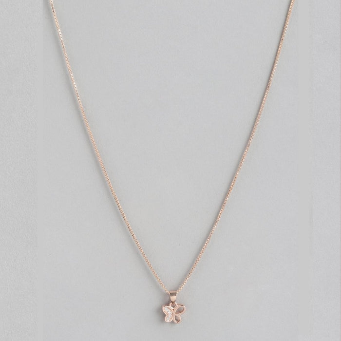 Radiant Rose Gold Butterfly Whispers CZ 925 Sterling Silver Pendant with Chain