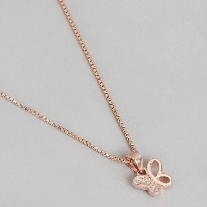Radiant Rose Gold Butterfly Whispers CZ 925 Sterling Silver Pendant with Chain
