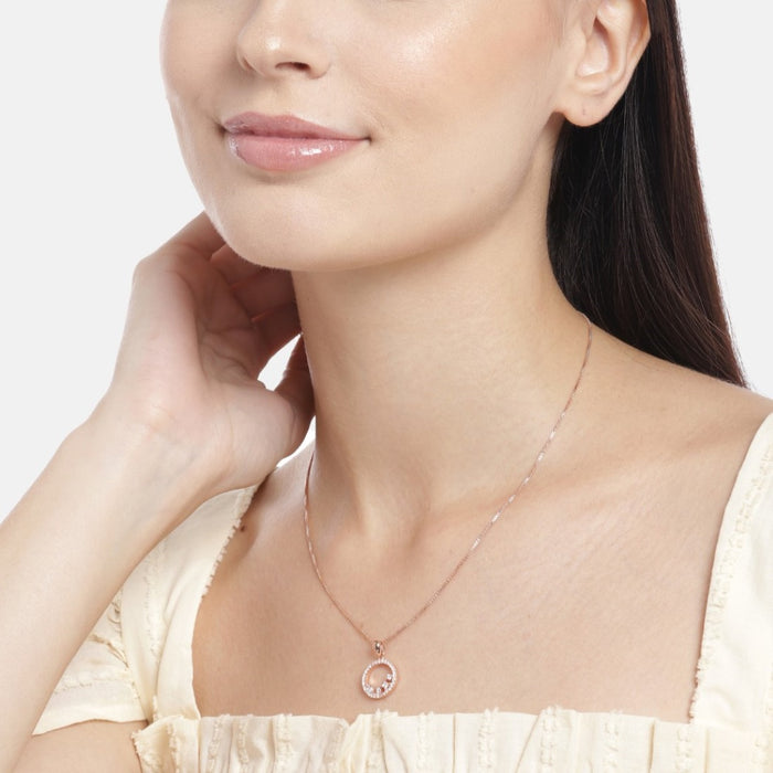 Radiant Rose Gold Circle of Elegance CZ 925 Sterling Silver Pendant with Chain