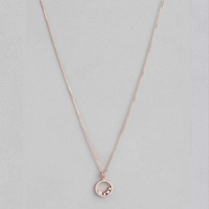 Radiant Rose Gold Circle of Elegance CZ 925 Sterling Silver Pendant with Chain