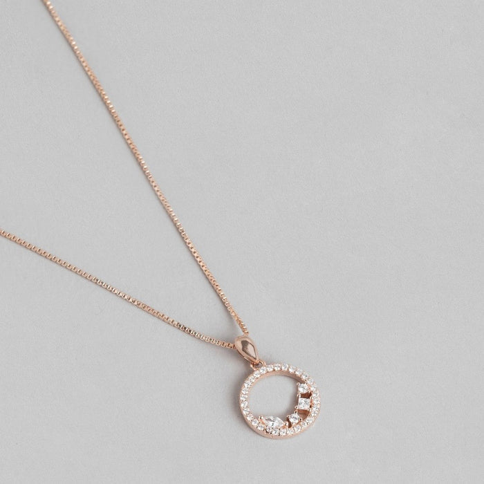 Radiant Rose Gold Circle of Elegance CZ 925 Sterling Silver Pendant with Chain