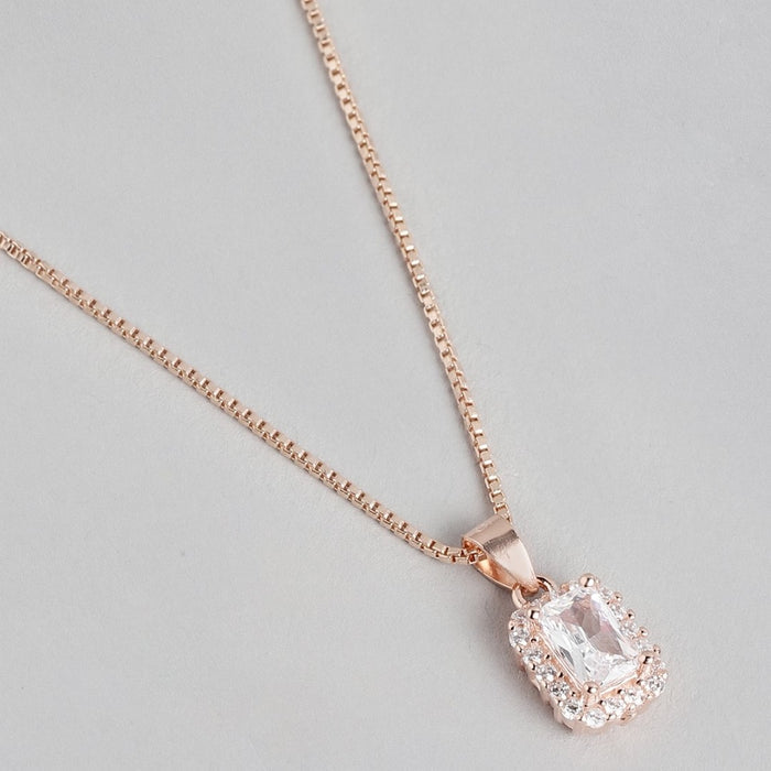 Radiant Rose Gold Drop Rectangle 925 Sterling Silver Pendant with Chain