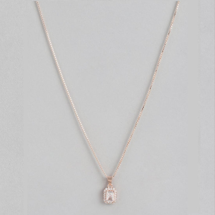 Radiant Rose Gold Drop Rectangle 925 Sterling Silver Pendant with Chain