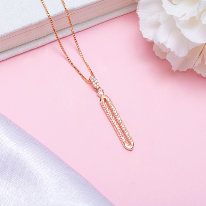 Radiant Rose Gold Elegance CZ 925 Sterling Silver Drop Pendant with Chain