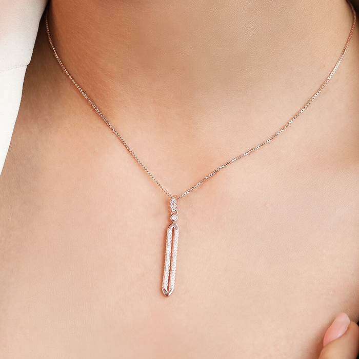 Radiant Rose Gold Elegance CZ 925 Sterling Silver Drop Pendant with Chain