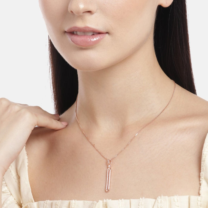 Radiant Rose Gold Elegance CZ 925 Sterling Silver Drop Pendant with Chain