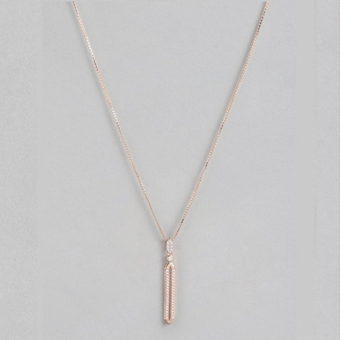Radiant Rose Gold Elegance CZ 925 Sterling Silver Drop Pendant with Chain