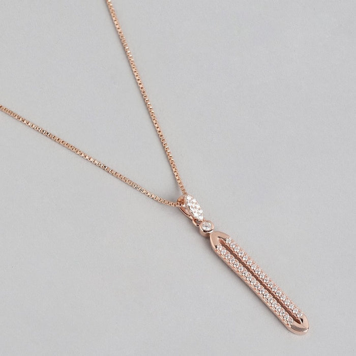 Radiant Rose Gold Elegance CZ 925 Sterling Silver Drop Pendant with Chain