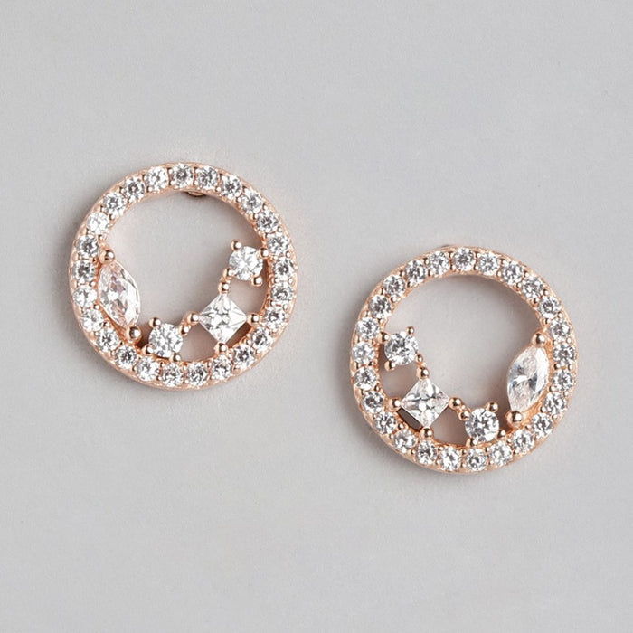 Radiant Rose Gold Gleam Cubic Zirconia Sterling Silver Earrings