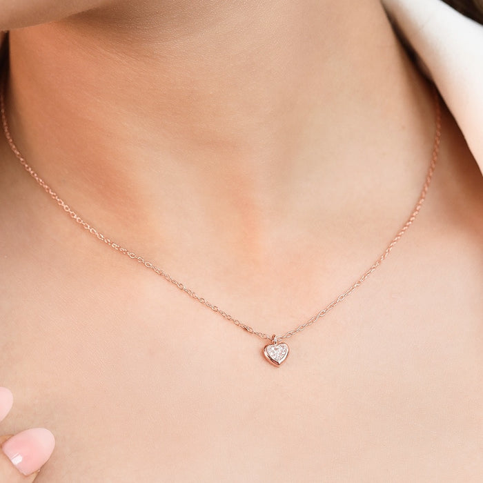 Radiant Rose Gold Heartfelt Embrace CZ 925 Sterling Silver Pendant with Chain
