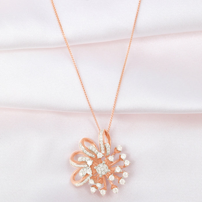 Radiant Rose Gold-Plated Cubic Zirconia 925 Sterling Silver Pendant with Chain