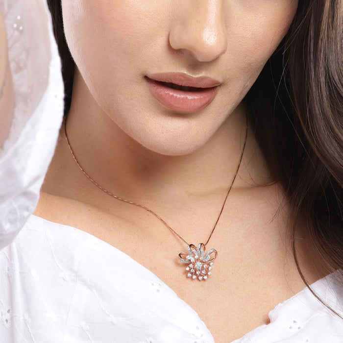 Radiant Rose Gold-Plated Cubic Zirconia 925 Sterling Silver Pendant with Chain