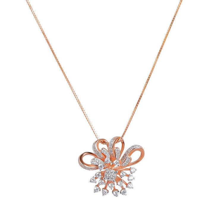Radiant Rose Gold-Plated Cubic Zirconia 925 Sterling Silver Pendant with Chain