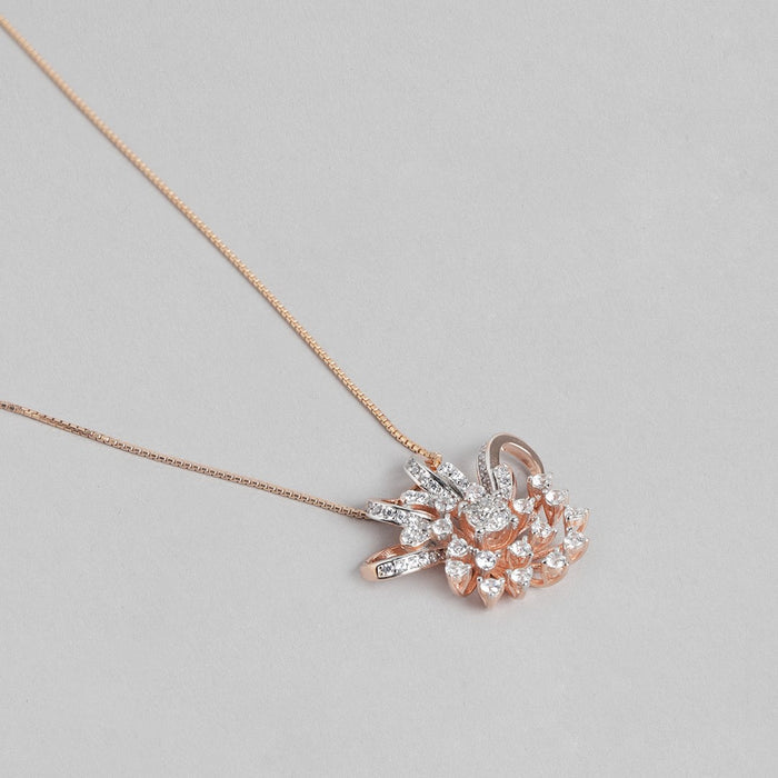 Radiant Rose Gold-Plated Cubic Zirconia 925 Sterling Silver Pendant with Chain