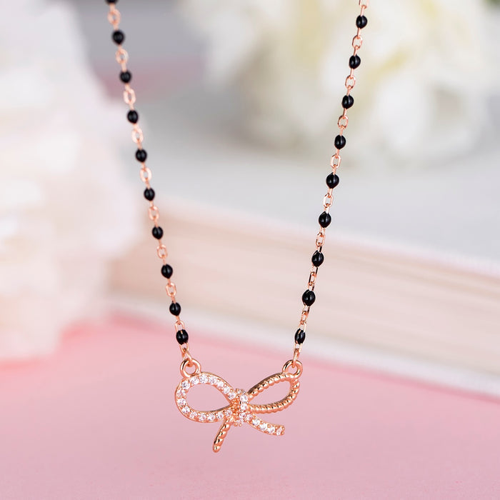 Radiant Rose-Gold Plated CZ Bow 925 Sterling Silver Mangalsutra