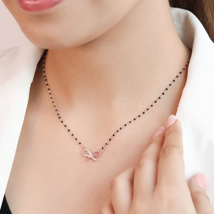 Radiant Rose-Gold Plated CZ Bow 925 Sterling Silver Mangalsutra