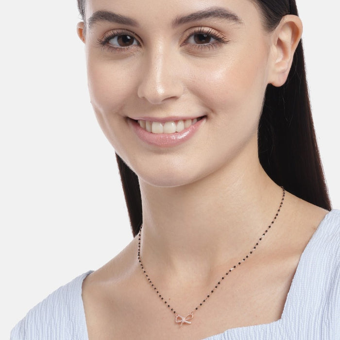 Radiant Rose-Gold Plated CZ Bow 925 Sterling Silver Mangalsutra