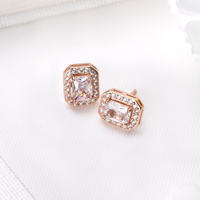 Radiant Rose Gold Sparkle Cubic Zirconia 925 Sterling Silver Earrings