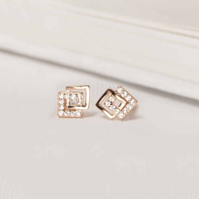 Radiant Rose Gold Square Elegance CZ 925 Sterling Silver Earrings