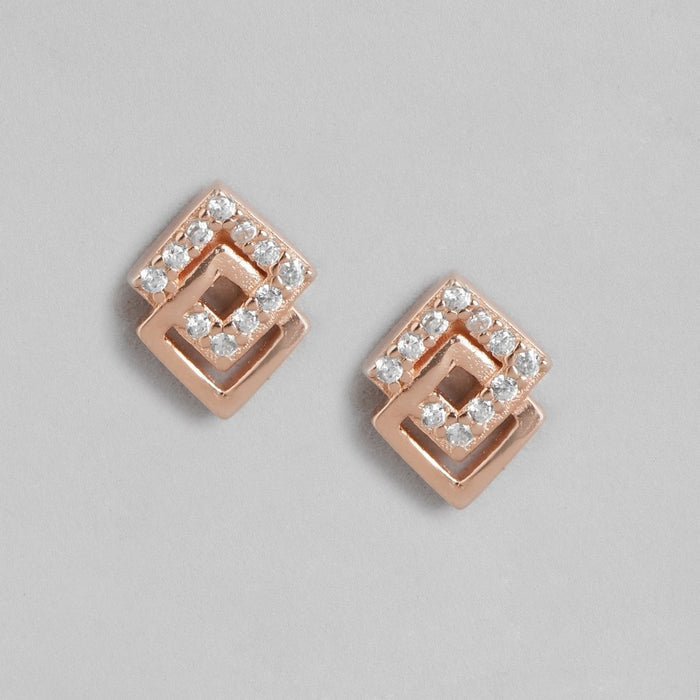 Radiant Rose Gold Square Elegance CZ 925 Sterling Silver Earrings