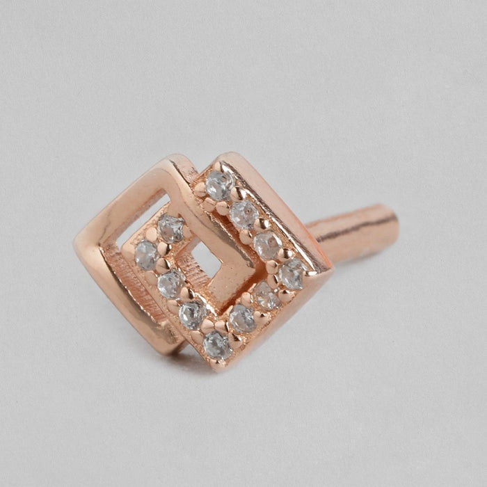 Radiant Rose Gold Square Elegance CZ 925 Sterling Silver Earrings