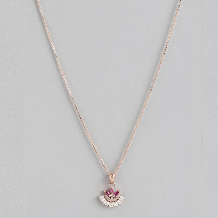 Radiant Rose Gold Symphony Red & White CZ Sterling Silver Pendant with Chain
