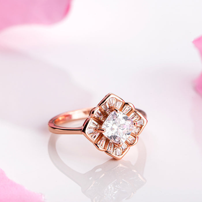Radiant Rose Square 925 Sterling Silver Rose Gold-Plated Women's Ring (Onesize)