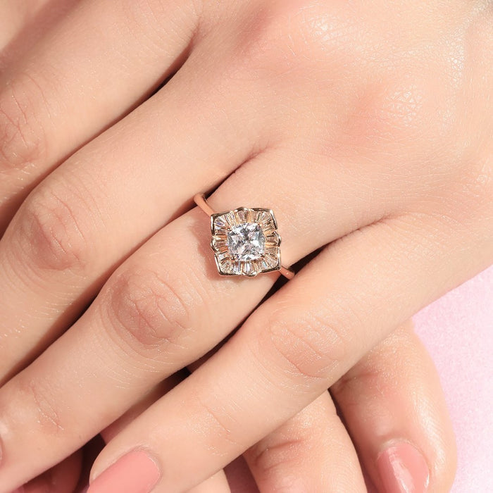 Radiant Rose Square 925 Sterling Silver Rose Gold-Plated Women's Ring (Onesize)