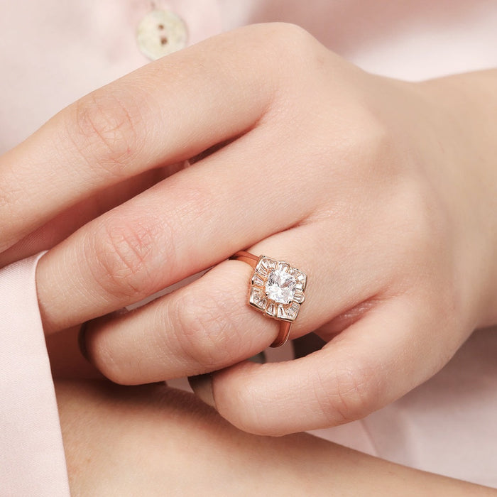 Radiant Rose Square 925 Sterling Silver Rose Gold-Plated Women's Ring (Onesize)