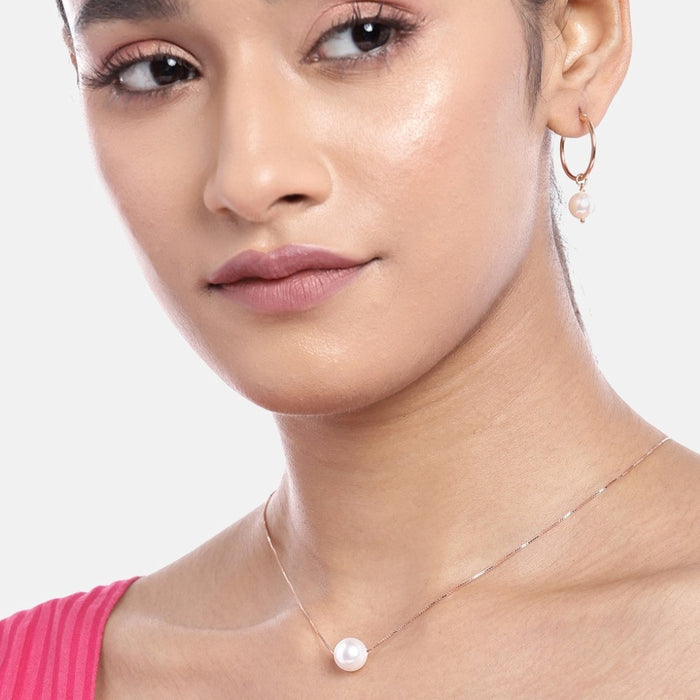 Radiant Rosewater Rose Gold-Plated 925 Sterling Silver Jewelry Set with Freshwater Pearls