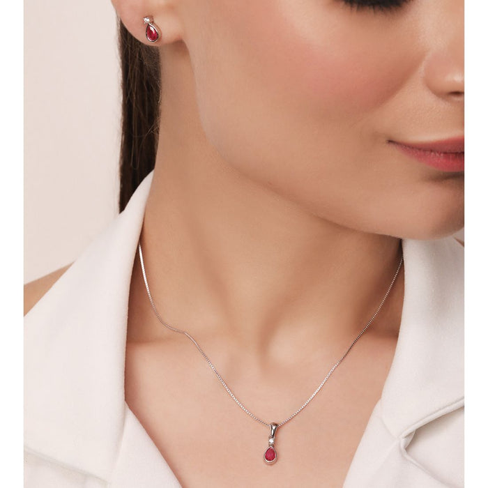 Radiant Rouge 925 Sterling Silver Rhodium-Plated Red Solitaire Jewelry Set