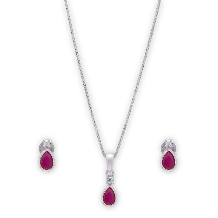 Radiant Rouge 925 Sterling Silver Rhodium-Plated Red Solitaire Jewelry Set