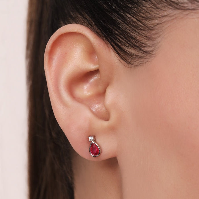 Radiant Rouge Elegance Rhodium-Plated 925 Sterling Silver Earrings