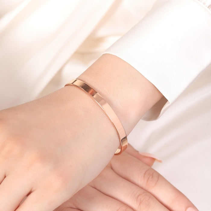 Radiant Simplicity 925 Sterling Silver Rose Gold-Plated Plain Bangle Bracelet
