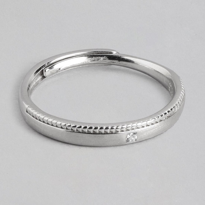 Radiant Simplicity Rhodium-Plated 925 Sterling Silver Plain Ring (Adjustable)