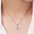Radiant Solitaire Circle Rose Gold-Plated 925 Sterling Silver Pendant with Chain