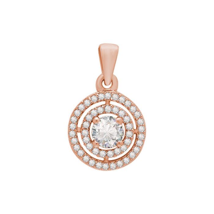Radiant Solitaire Circle Rose Gold-Plated 925 Sterling Silver Pendant with Chain