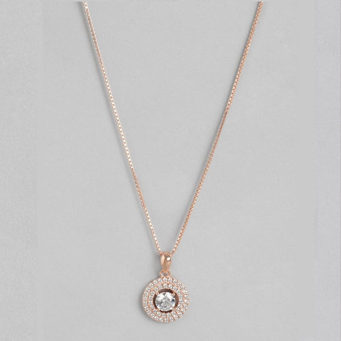 Radiant Solitaire Circle Rose Gold-Plated 925 Sterling Silver Pendant with Chain