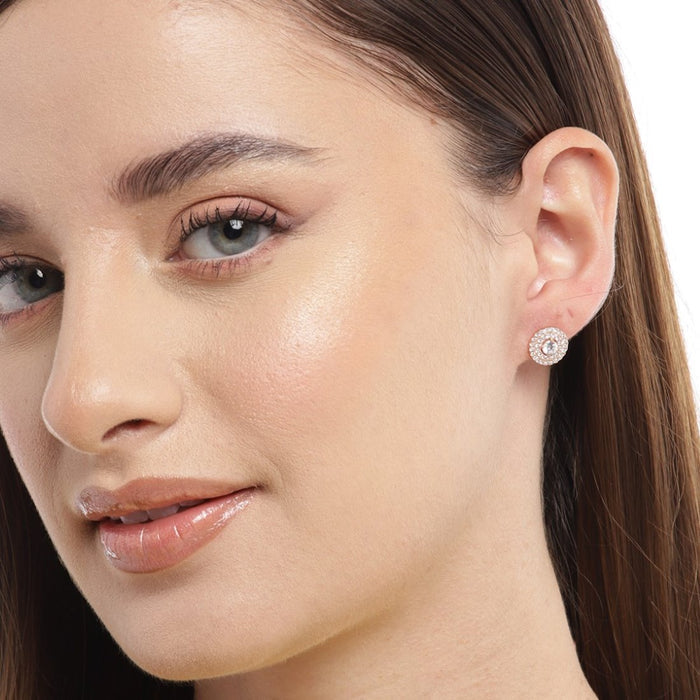 Radiant Solitaire Elegance Rose Gold-Plated 925 Sterling Silver Earrings
