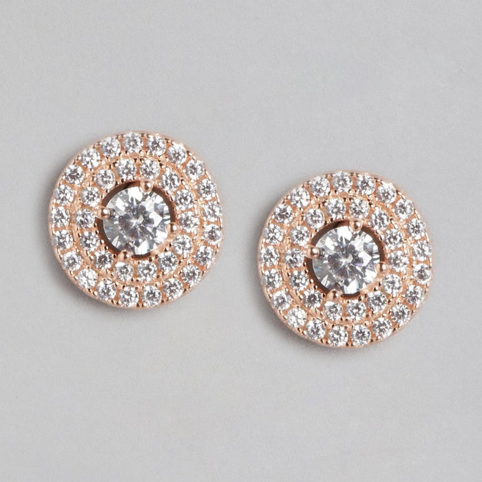 Radiant Solitaire Elegance Rose Gold-Plated 925 Sterling Silver Earrings