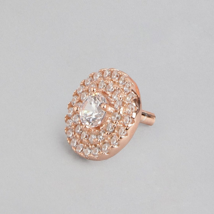 Radiant Solitaire Elegance Rose Gold-Plated 925 Sterling Silver Earrings