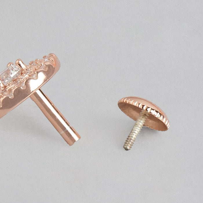 Radiant Solitaire Elegance Rose Gold-Plated 925 Sterling Silver Earrings