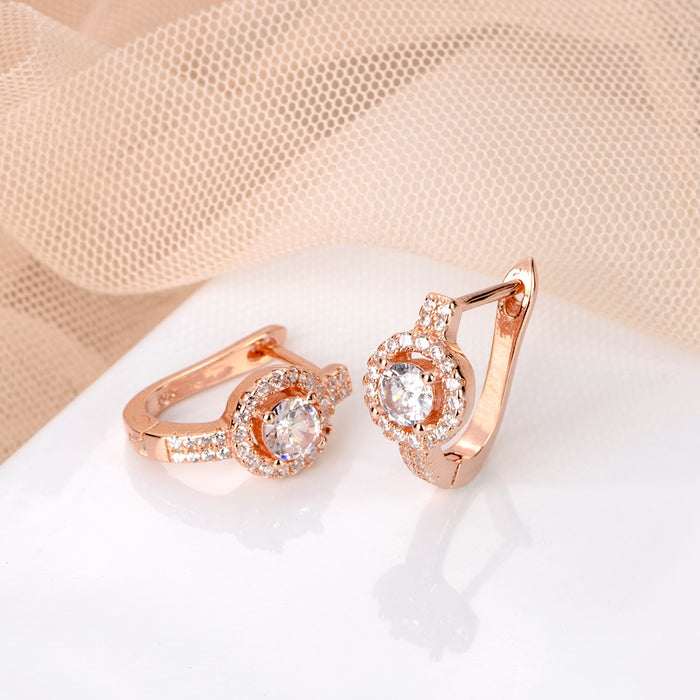 Radiant Solitaire Elegance Rose Gold-Plated CZ 925 Sterling Silver Earrings