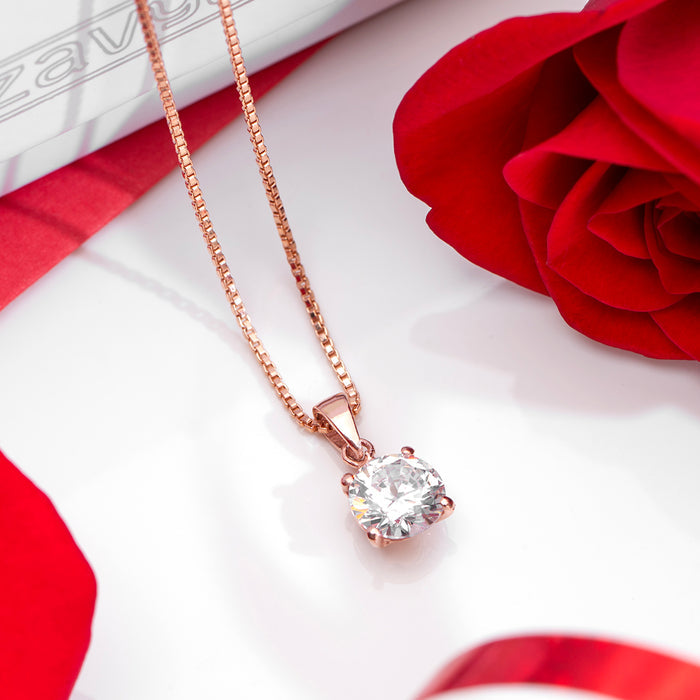 Radiant Sparkle - Solitaire 925 Silver Necklace in Rose Gold